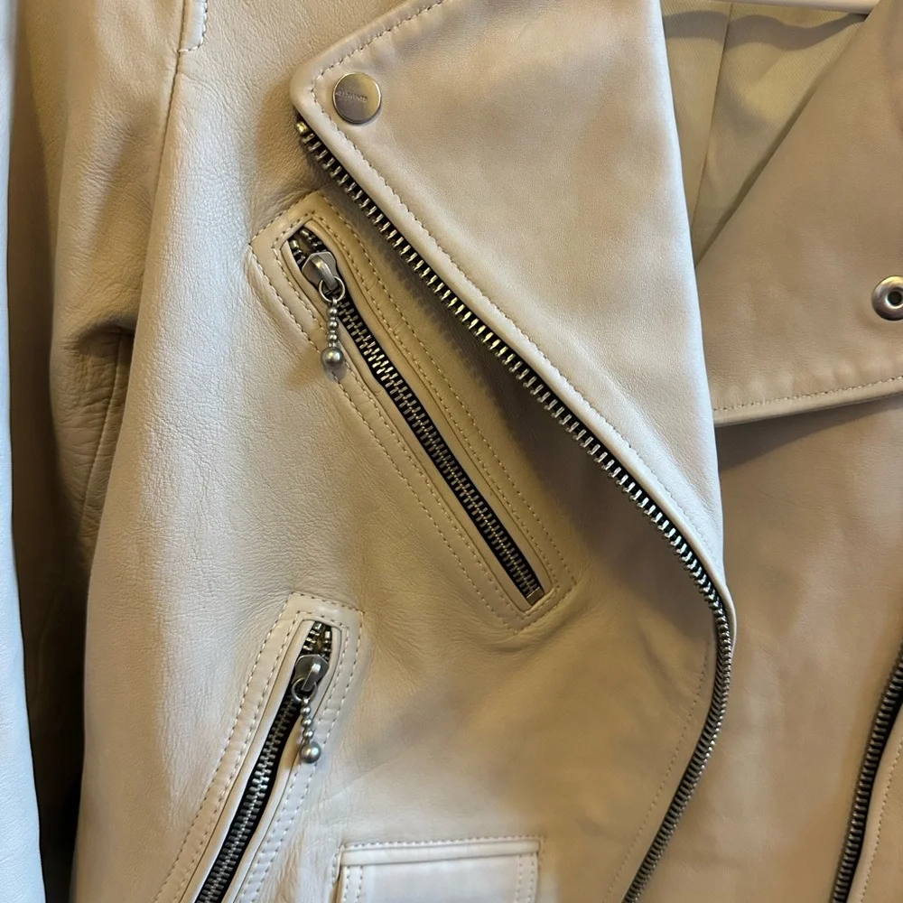 All Saints Cream Beige Leather Jacket 4 - Picture 2 of 7